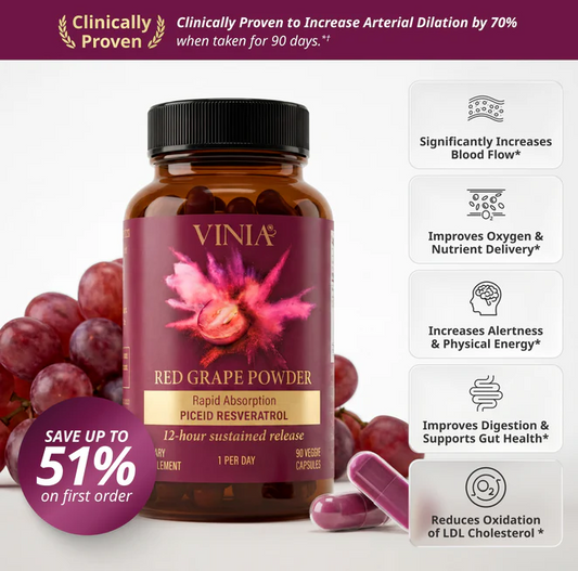 VINIA Piceid Resveratrol Supplement Capsules. Increases Blood Flow and Nitric Oxide. Blood  30 CountPressure and Heart Health Support | Antioxidant from Red Grapes | Non-GMO, 30 Count